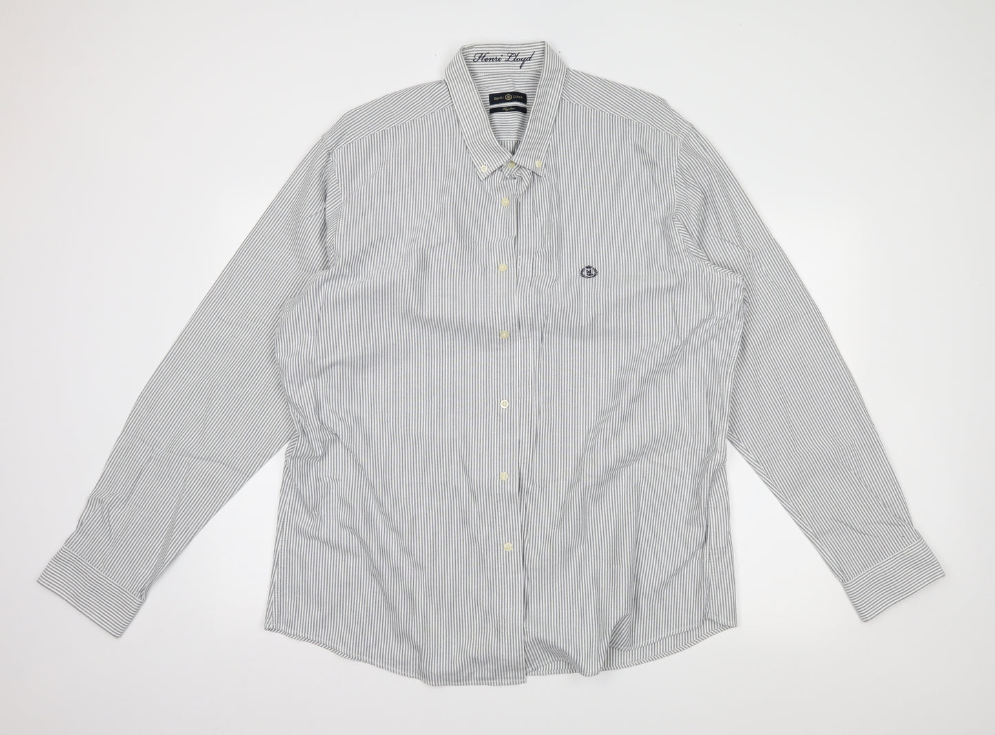 Henri Lloyd Mens Grey Striped   Dress Shirt Size 3XL
