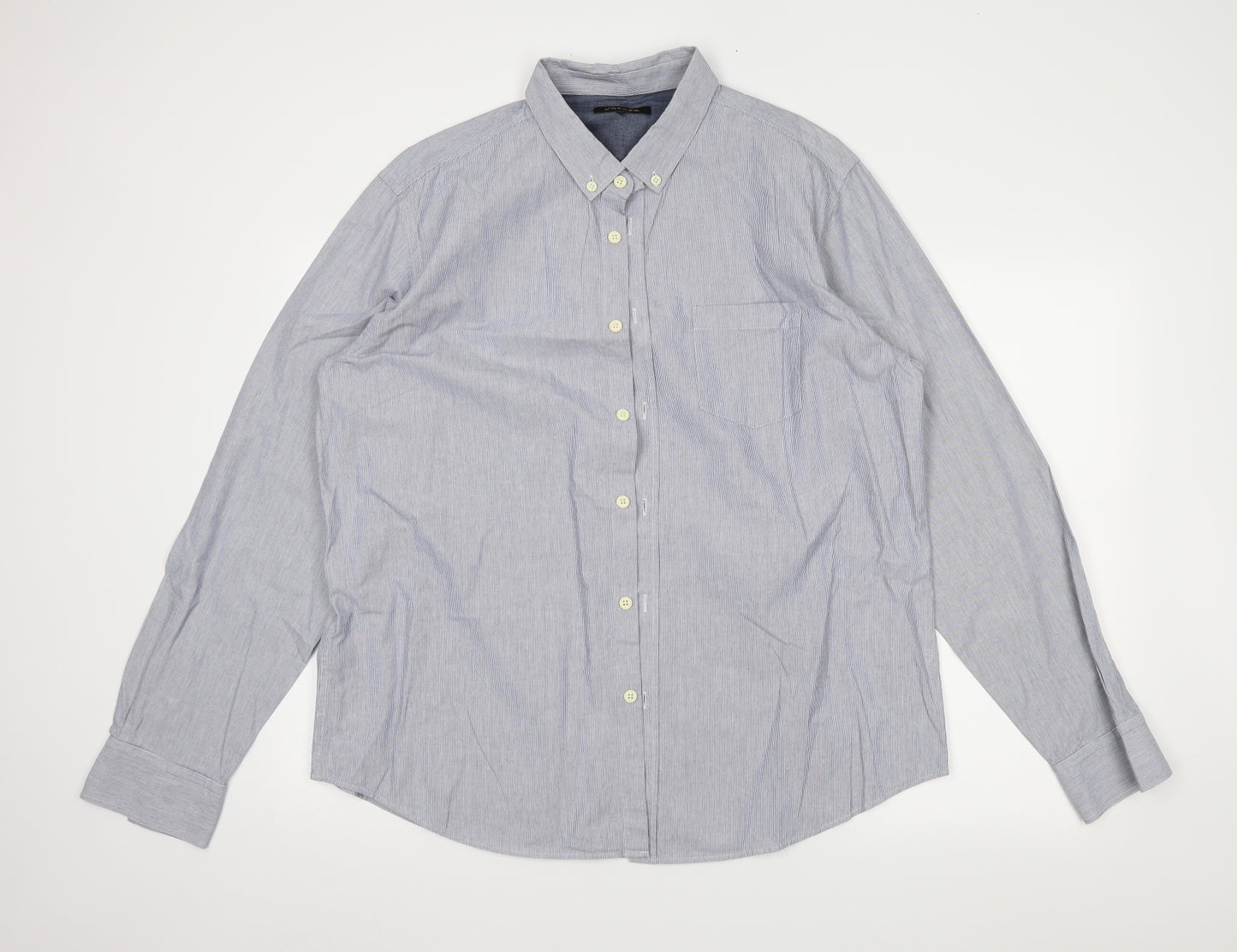 Jaeger Mens Grey Striped   Dress Shirt Size 2XL