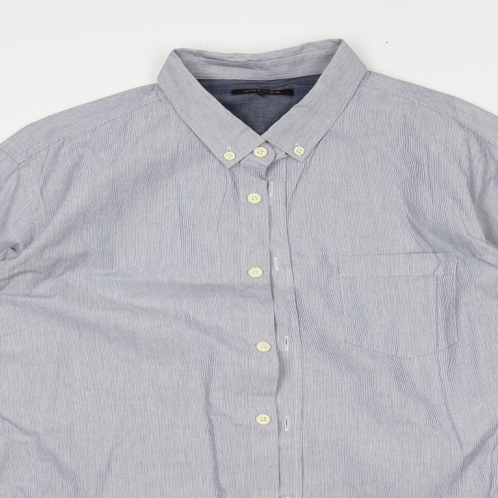 Jaeger Mens Grey Striped   Dress Shirt Size 2XL