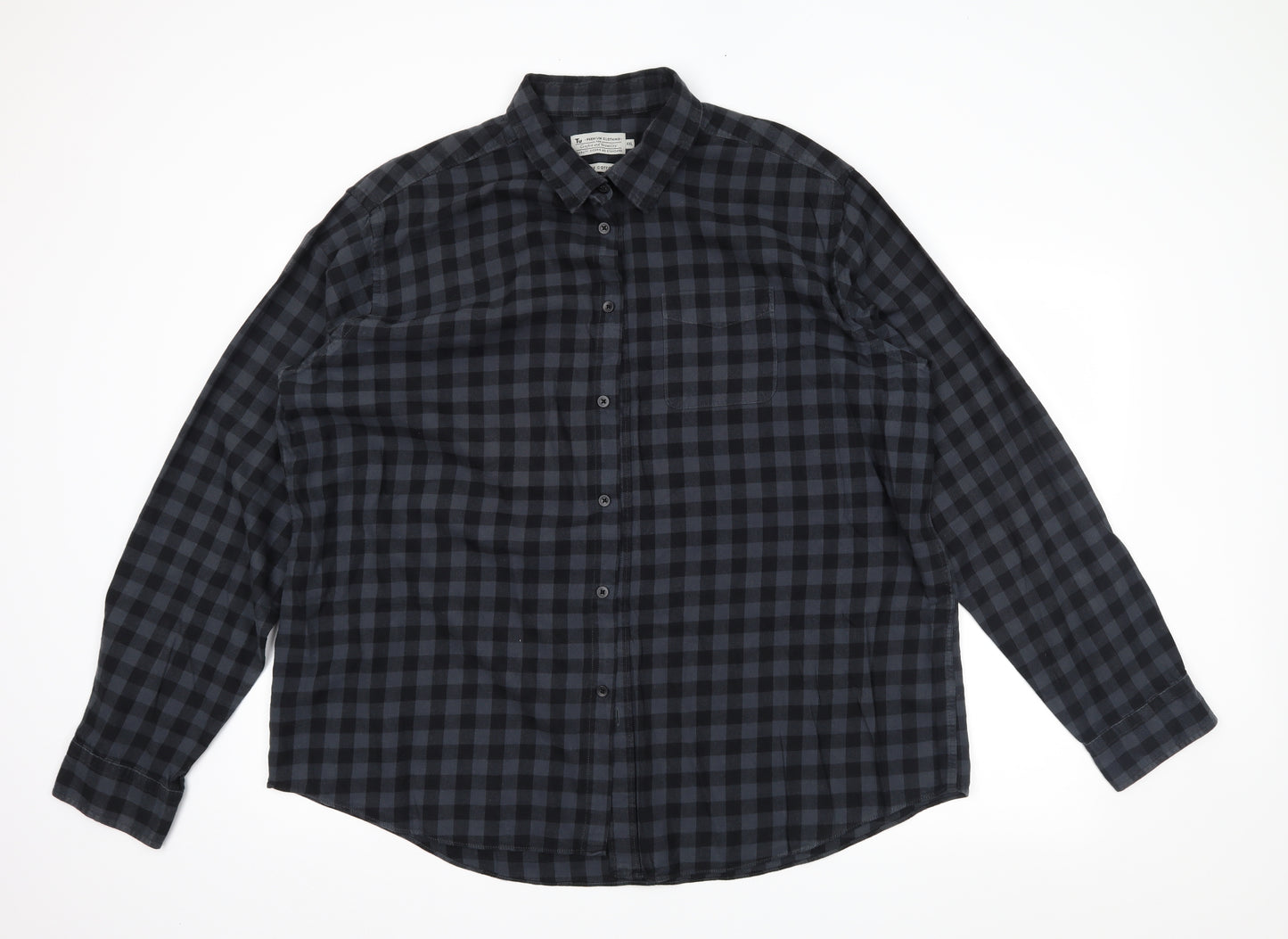 TU Mens Grey Plaid   Button-Up Size 2XL