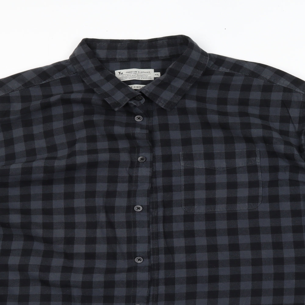 TU Mens Grey Plaid   Button-Up Size 2XL