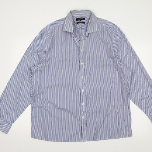 Jaeger Mens Blue Striped   Dress Shirt Size 17.5