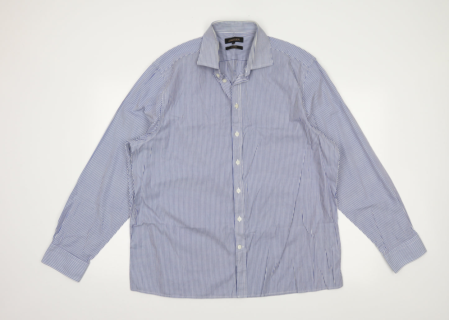 Jaeger Mens Blue Striped   Dress Shirt Size 17.5