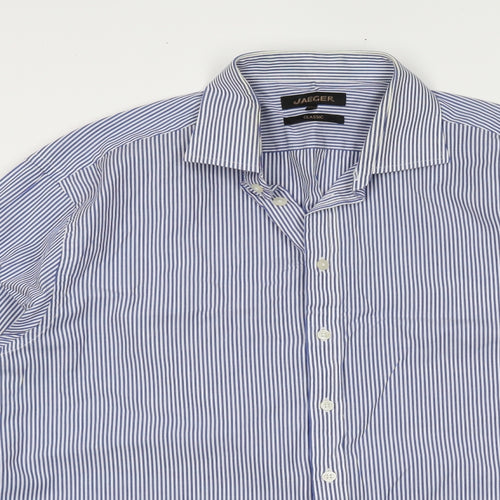 Jaeger Mens Blue Striped   Dress Shirt Size 17.5