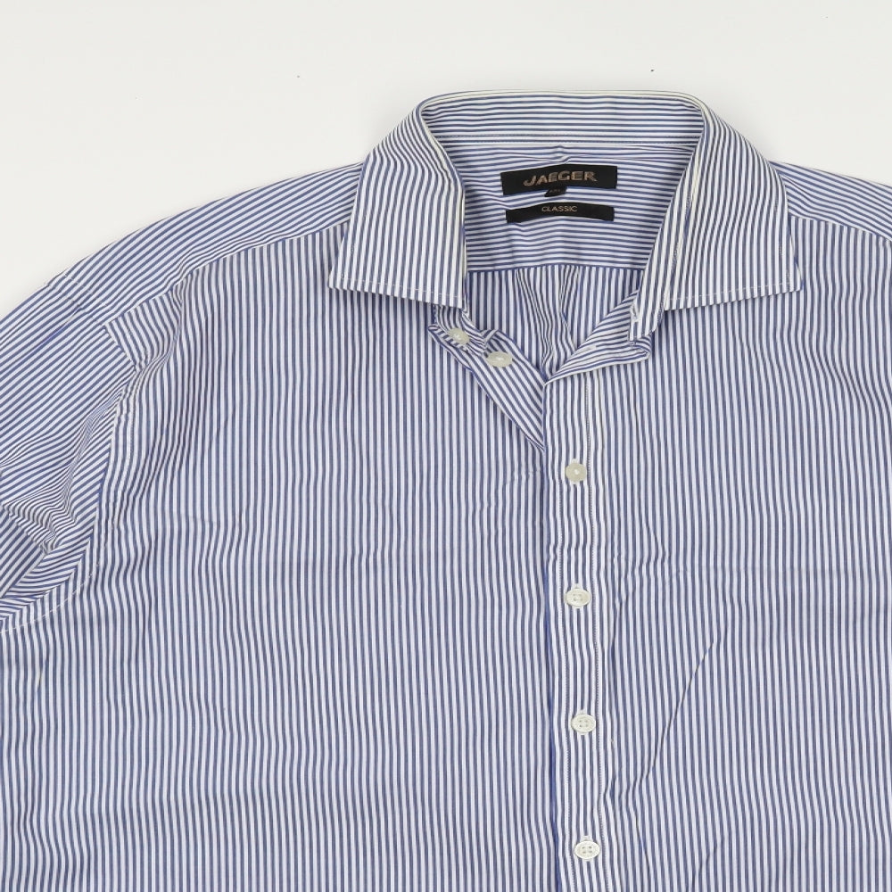 Jaeger Mens Blue Striped   Dress Shirt Size 17.5