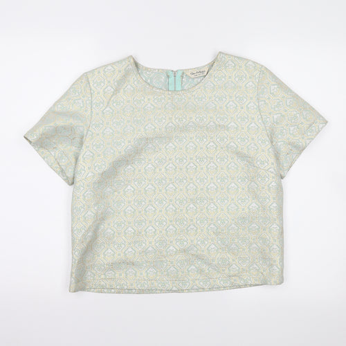 Miss Selfridge Womens Green Geometric  Cropped T-Shirt Size 12
