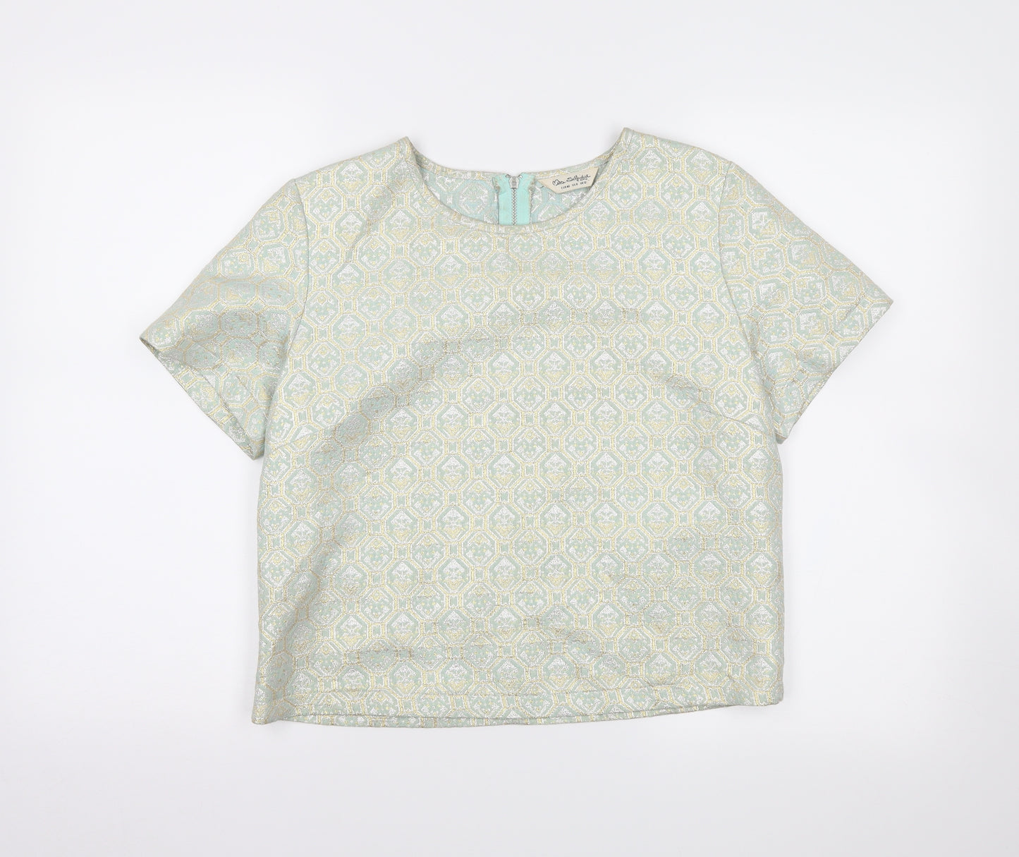 Miss Selfridge Womens Green Geometric  Cropped T-Shirt Size 12