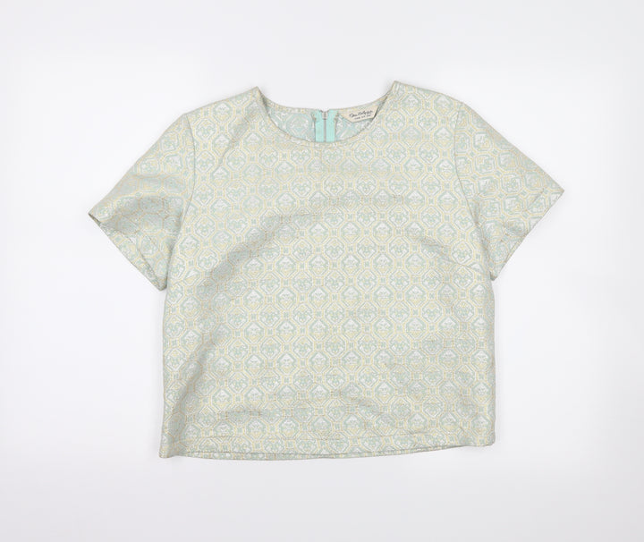 Miss Selfridge Womens Green Geometric  Cropped T-Shirt Size 12