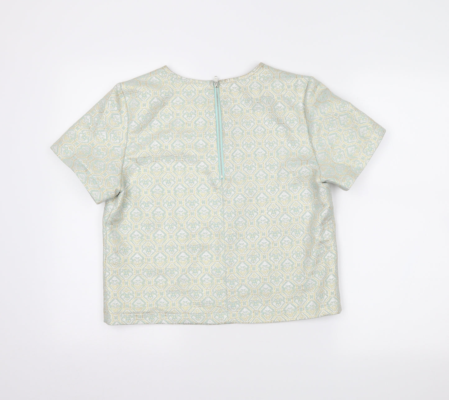 Miss Selfridge Womens Green Geometric  Cropped T-Shirt Size 12