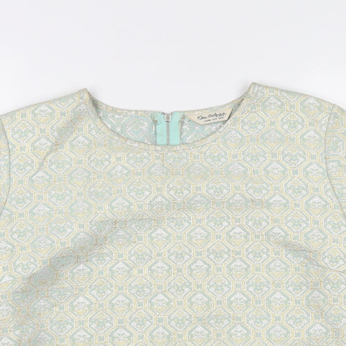 Miss Selfridge Womens Green Geometric  Cropped T-Shirt Size 12