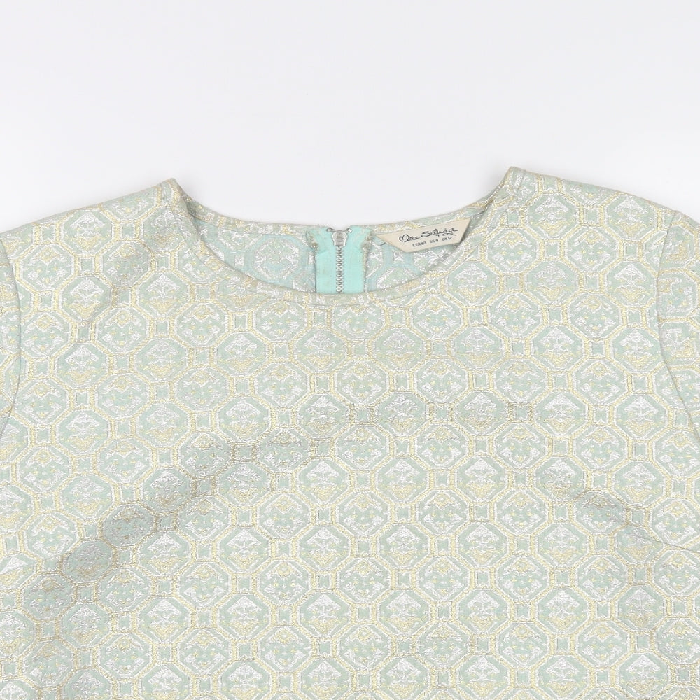 Miss Selfridge Womens Green Geometric  Cropped T-Shirt Size 12
