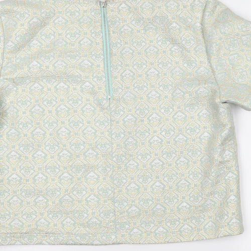 Miss Selfridge Womens Green Geometric  Cropped T-Shirt Size 12