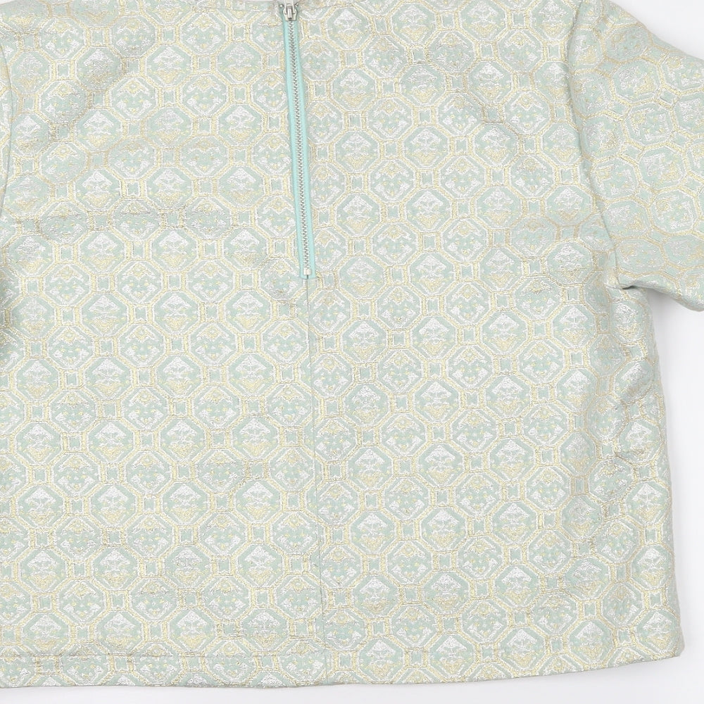Miss Selfridge Womens Green Geometric  Cropped T-Shirt Size 12