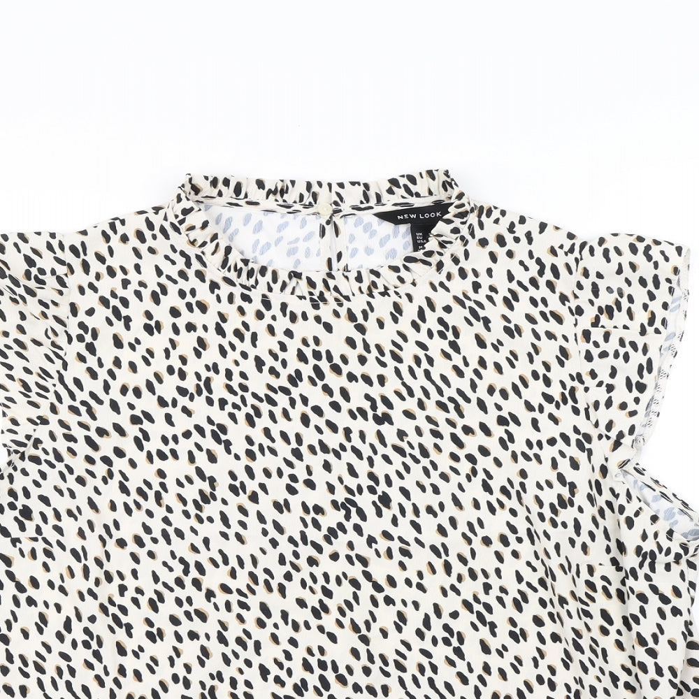 New Look Womens White Animal Print  Basic Blouse Size 18