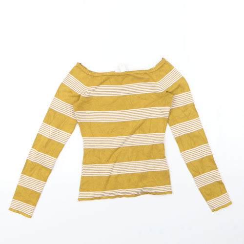 H&M Womens Yellow Striped  Pullover Sweatshirt Size XS