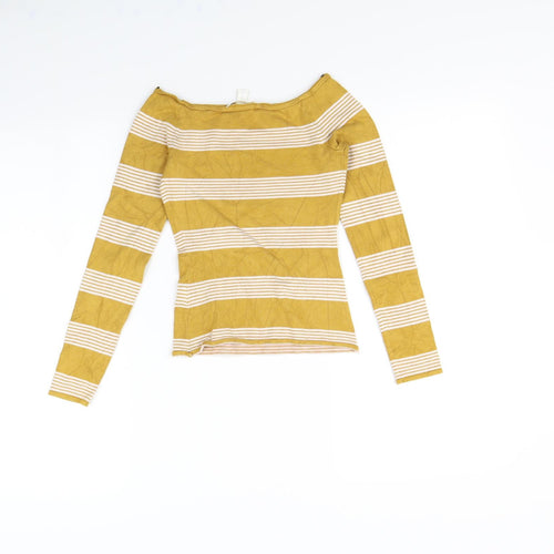 H&M Womens Yellow Striped  Pullover Sweatshirt Size XS