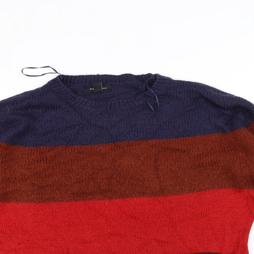 Blue Mens Silver Striped  Pullover Jumper Size M