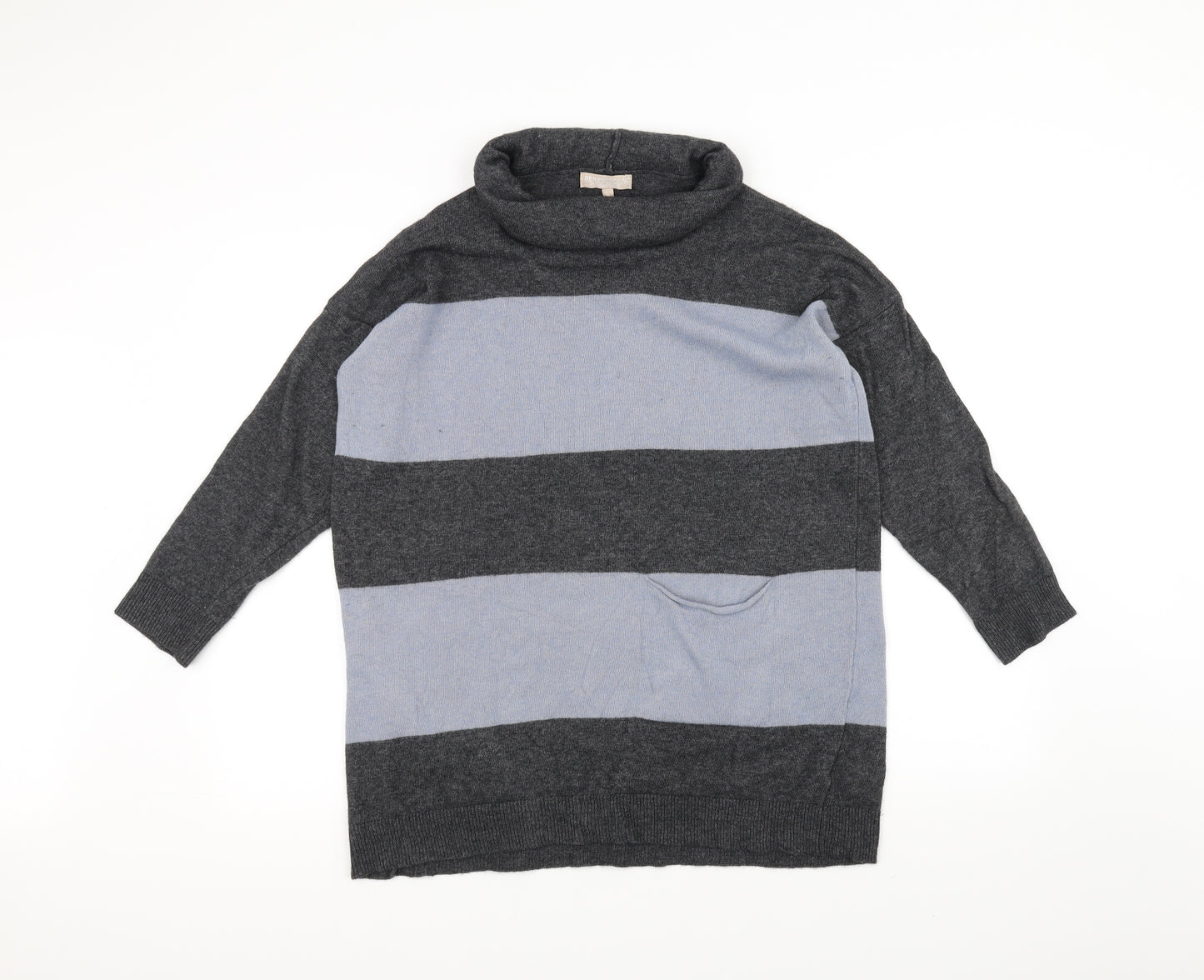Bendetta Women's Grey Striped Cotton Pullover Jumper Size L
