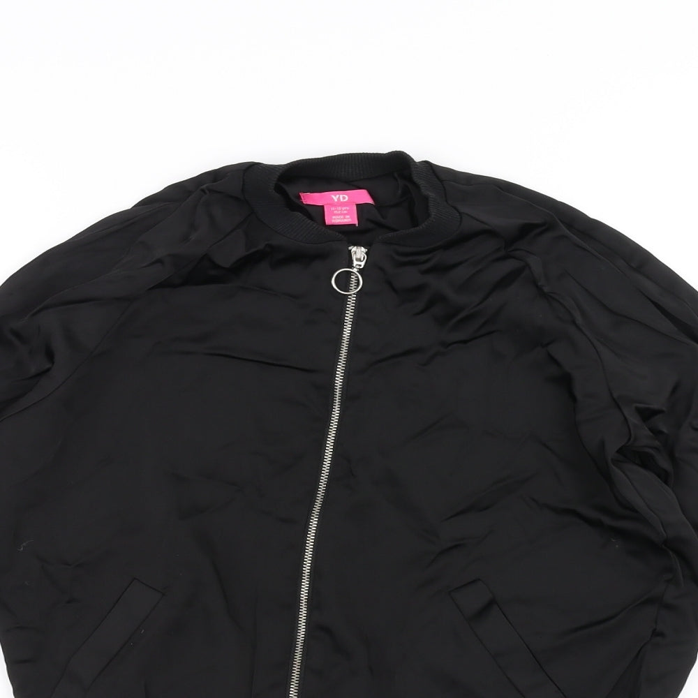 YD Girls Black   Bomber Jacket Jacket Size 11-12 Years