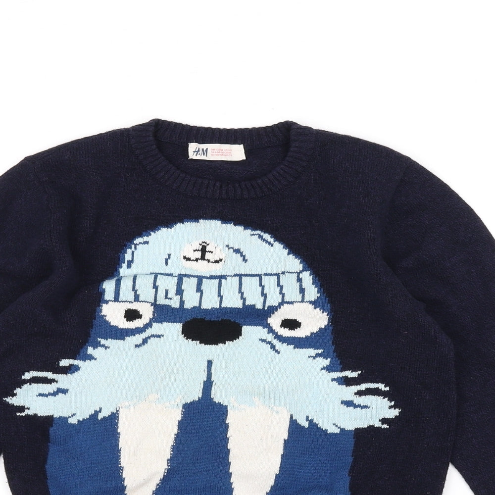 H&M Boys Blue  Knit Pullover Jumper Size 7-8 Years  - Seal