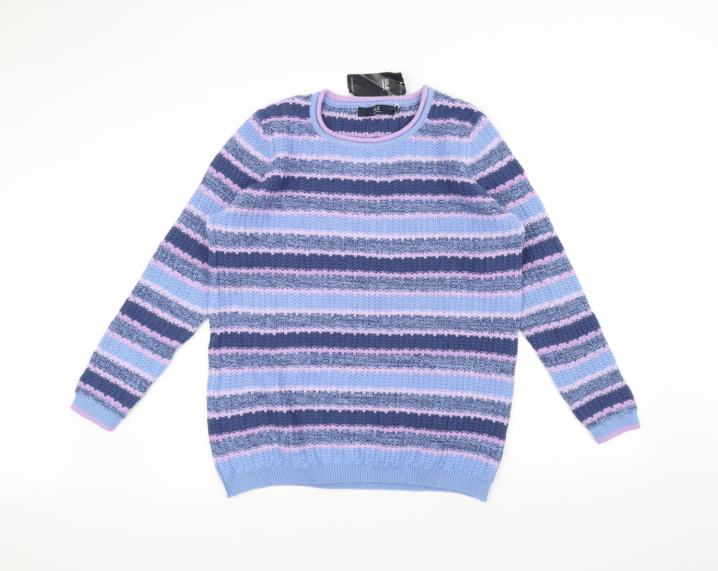 ISLE Womens Blue Striped Knit Pullover Jumper Size L