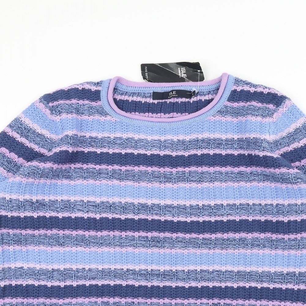 ISLE Womens Blue Striped Knit Pullover Jumper Size L