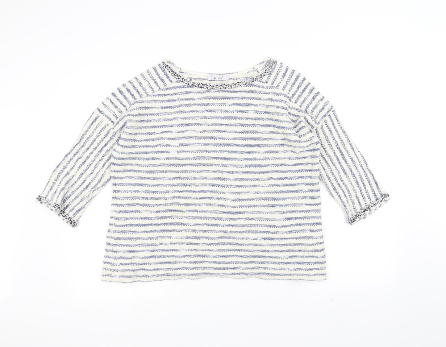 Marks and Spencer Womens White Striped Knit Pullover Jumper Size 14