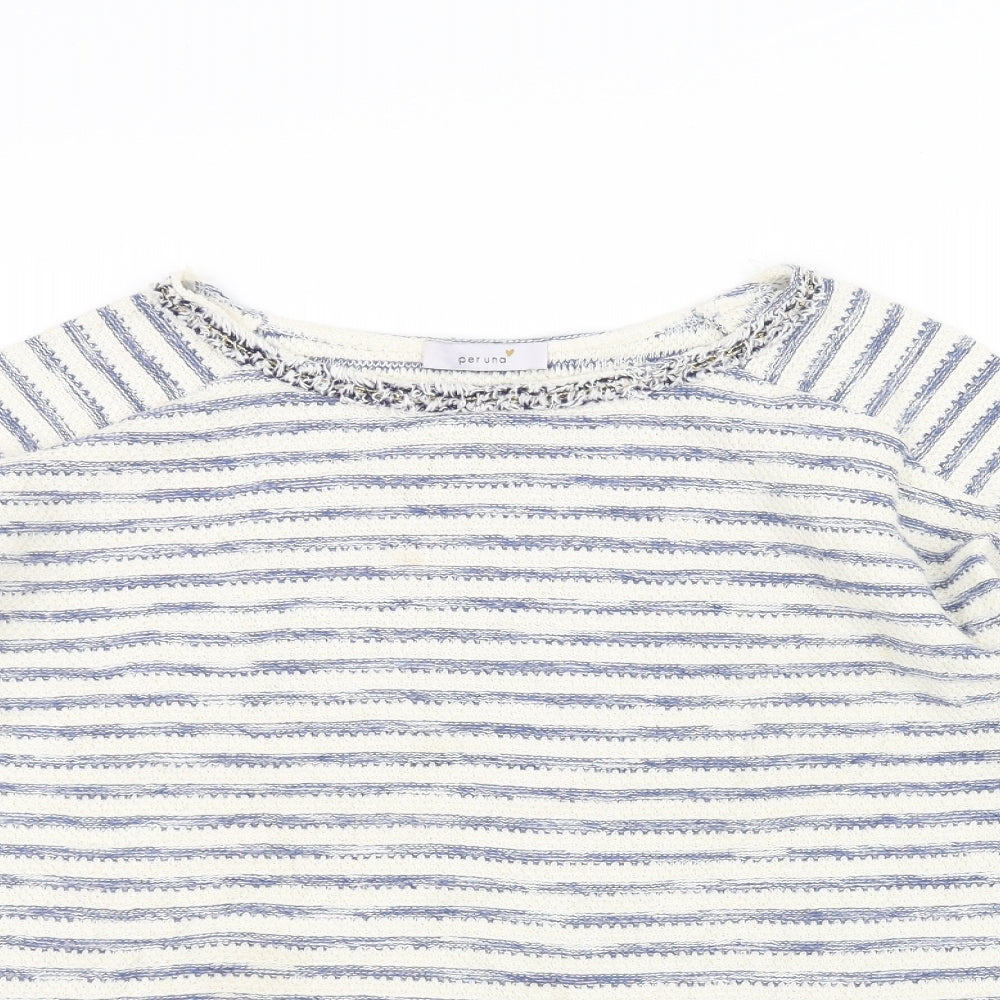 Marks and Spencer Womens White Striped Knit Pullover Jumper Size 14