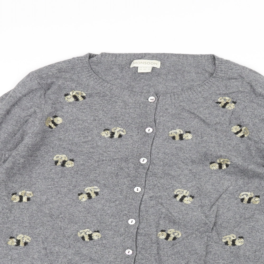 Monsoon Womens Grey   Cardigan Jumper Size 14