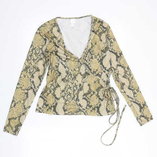 H&M Womens Yellow Animal Print  Wrap Blouse Size M  - snakeskin