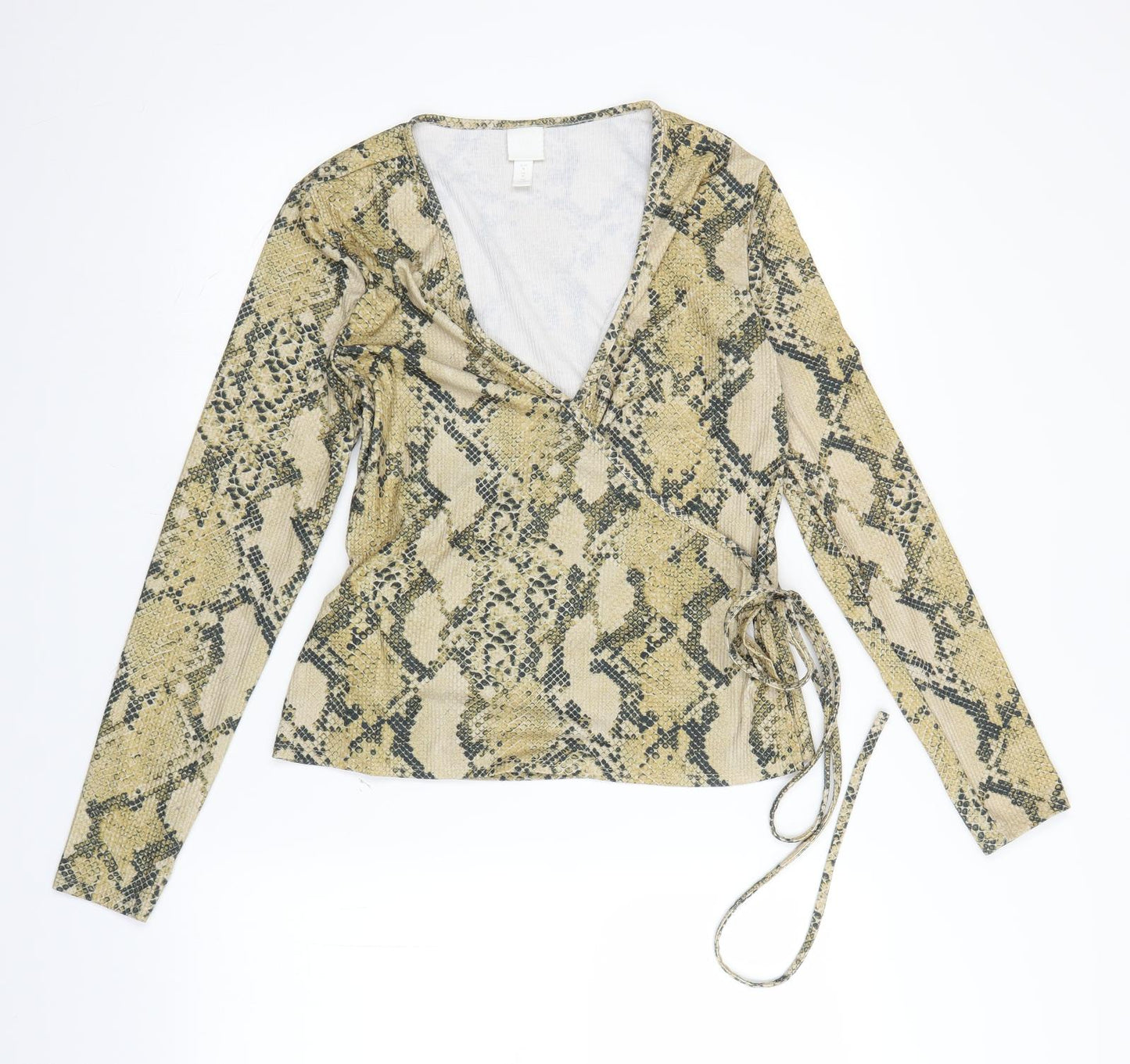 H&M Womens Yellow Animal Print  Wrap Blouse Size M  - snakeskin