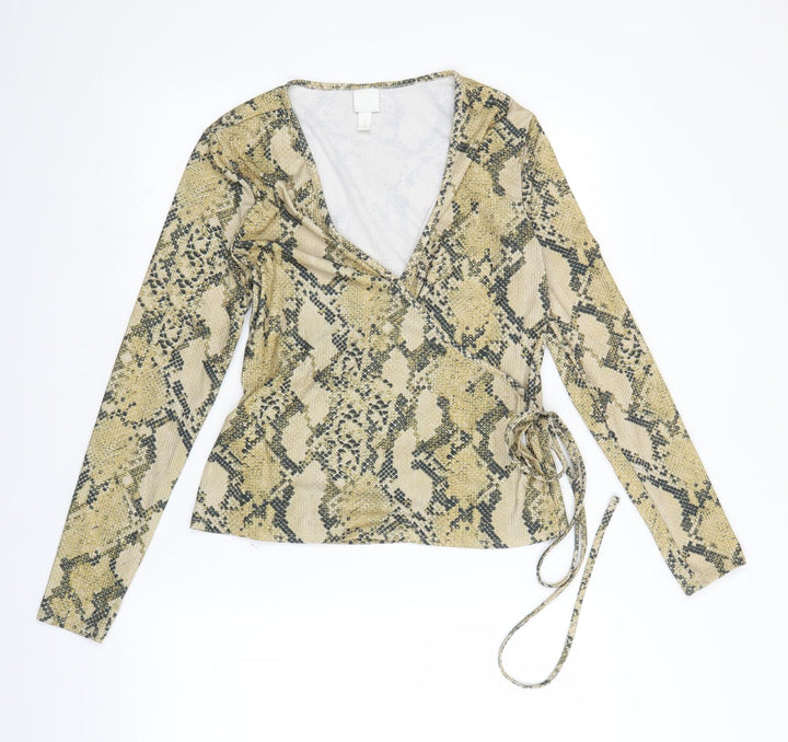 H&M Womens Yellow Animal Print  Wrap Blouse Size M  - snakeskin