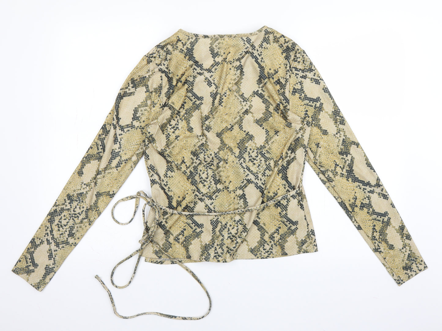 H&M Womens Yellow Animal Print  Wrap Blouse Size M  - snakeskin
