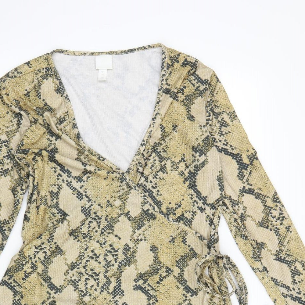 H&M Womens Yellow Animal Print  Wrap Blouse Size M  - snakeskin