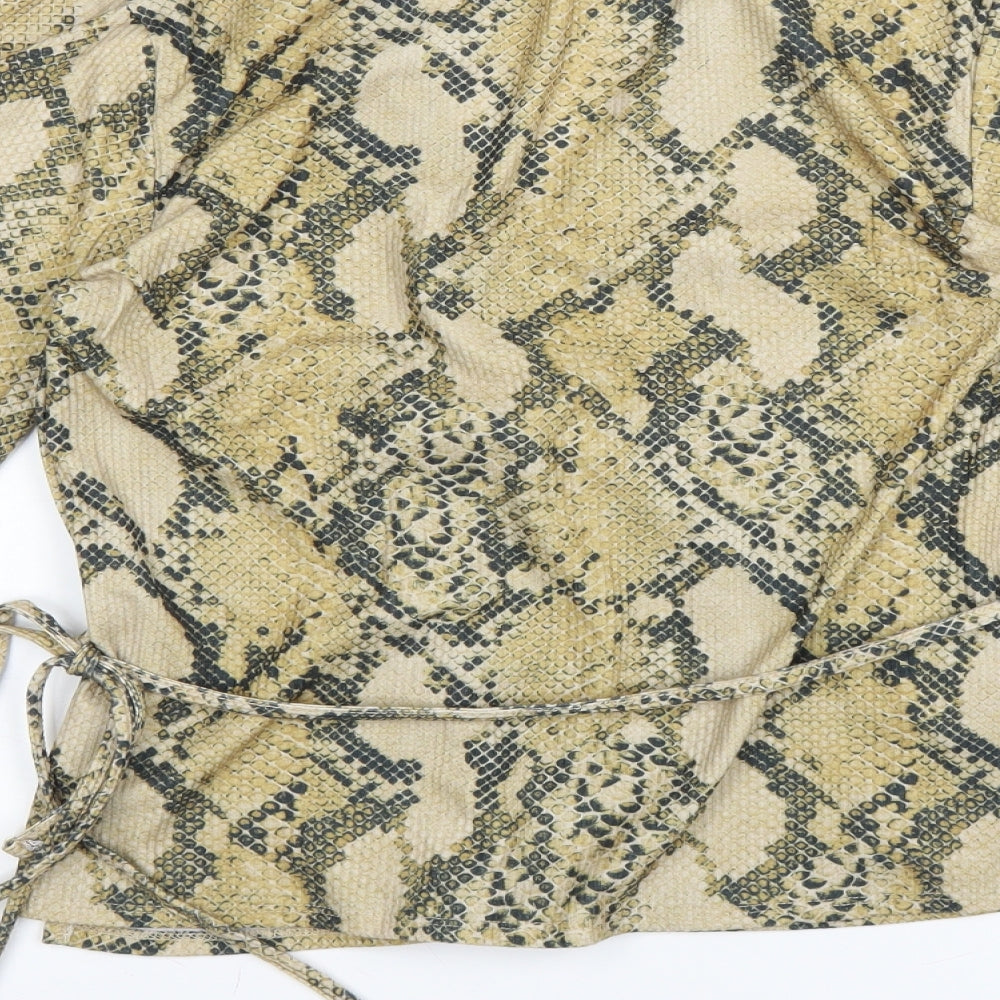 H&M Womens Yellow Animal Print  Wrap Blouse Size M  - snakeskin