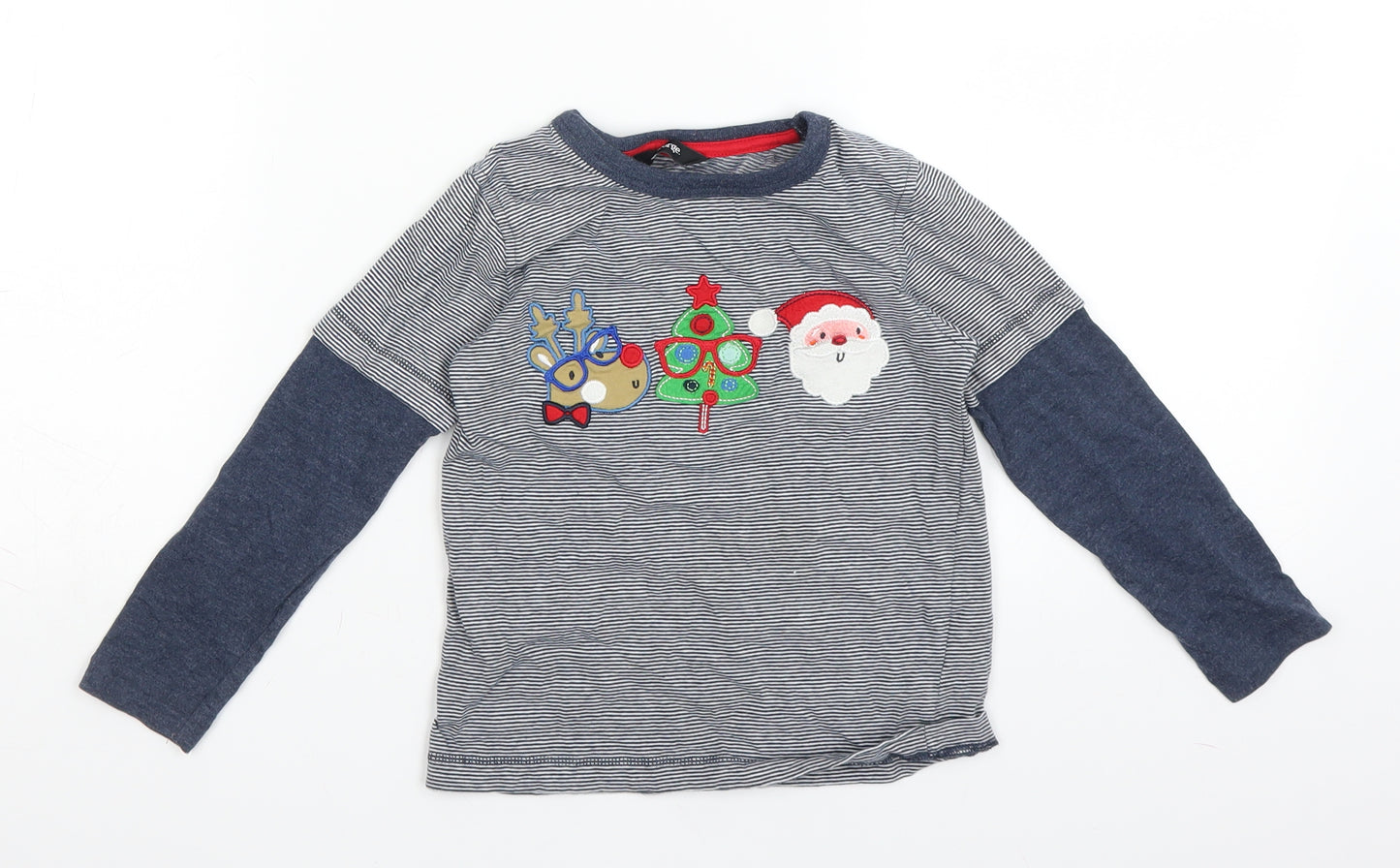 George Boys Blue Striped  Basic T-Shirt Size 3-4 Years  - christmas