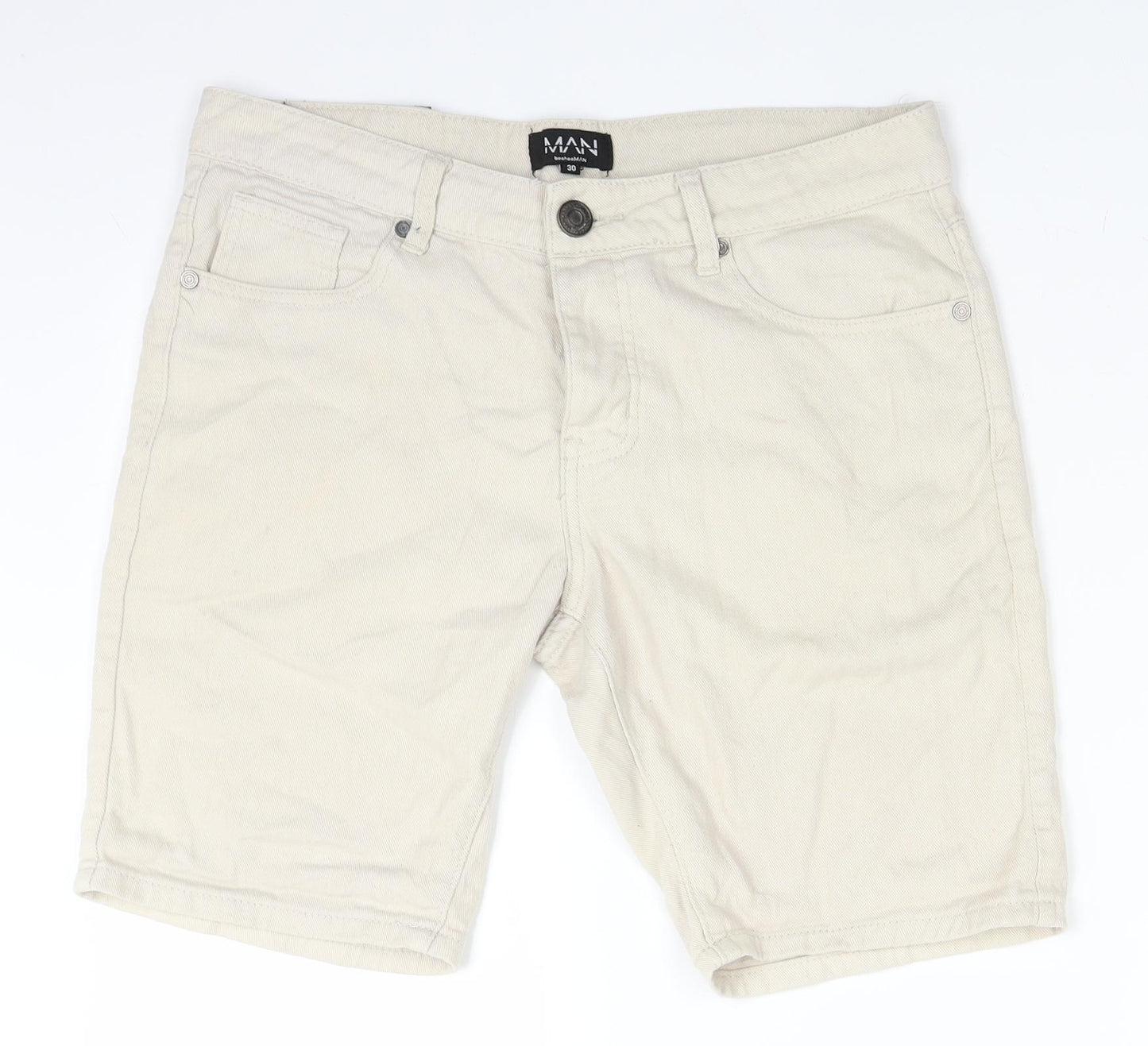 Boohoo Mens Ivory  Denim Bermuda Shorts Size 30