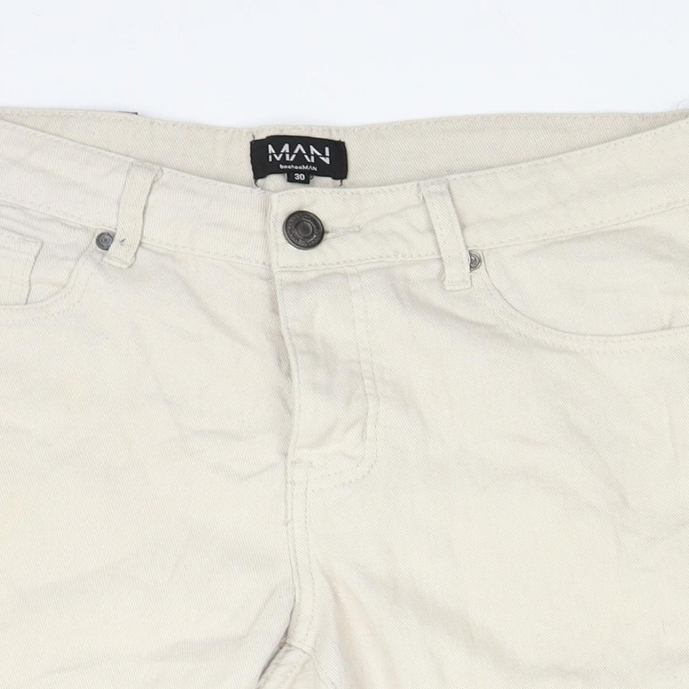 Boohoo Mens Ivory  Denim Bermuda Shorts Size 30