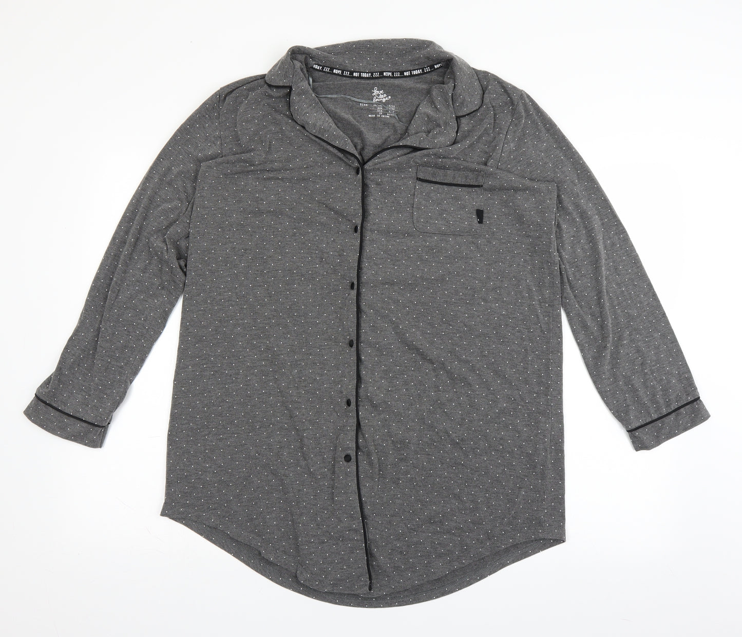 Primark Womens Grey Polka Dot Flannel Top Pyjama Top Size 12
