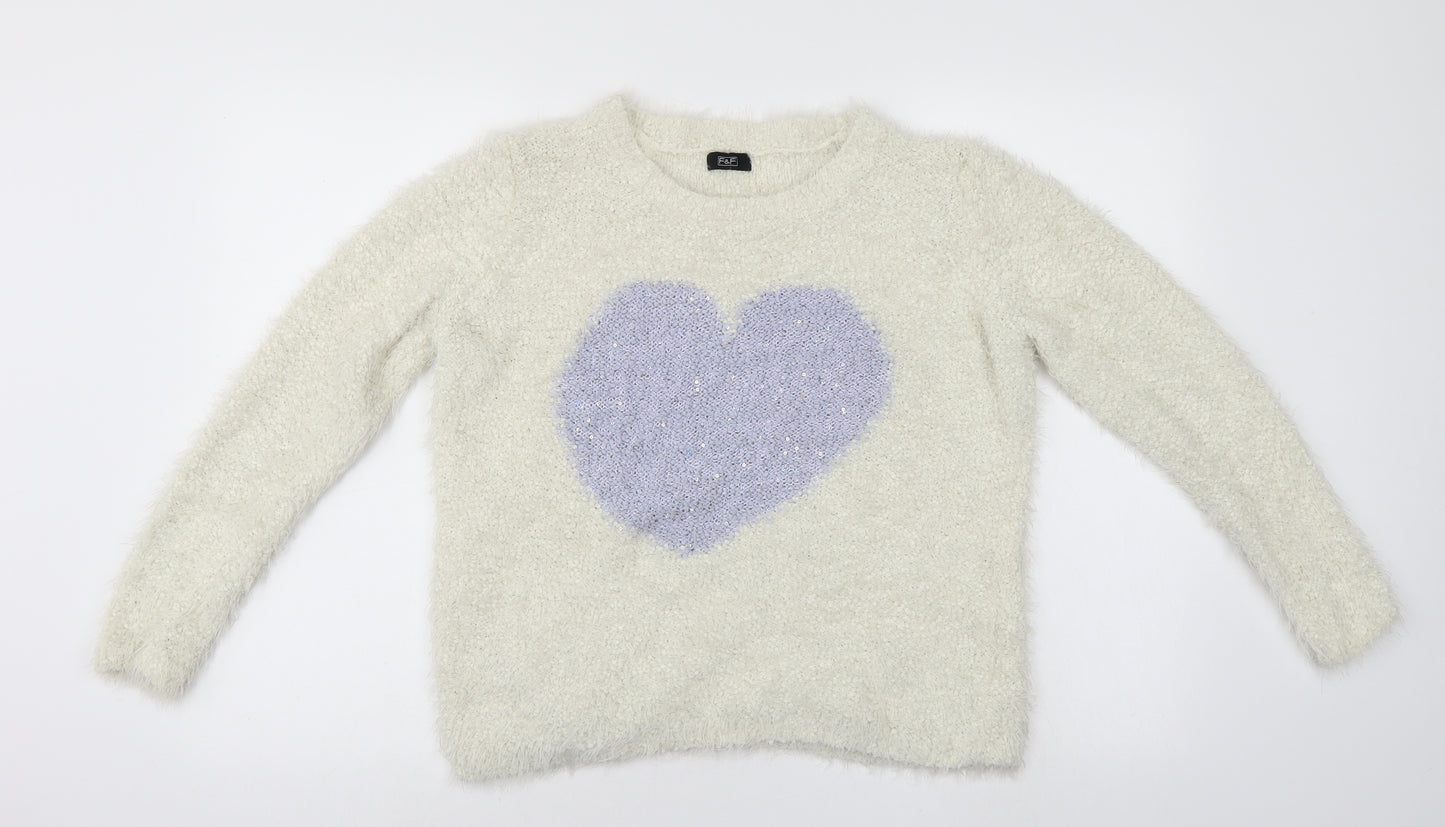F&F Womens White   Pullover Jumper Size 12  - Love Heart