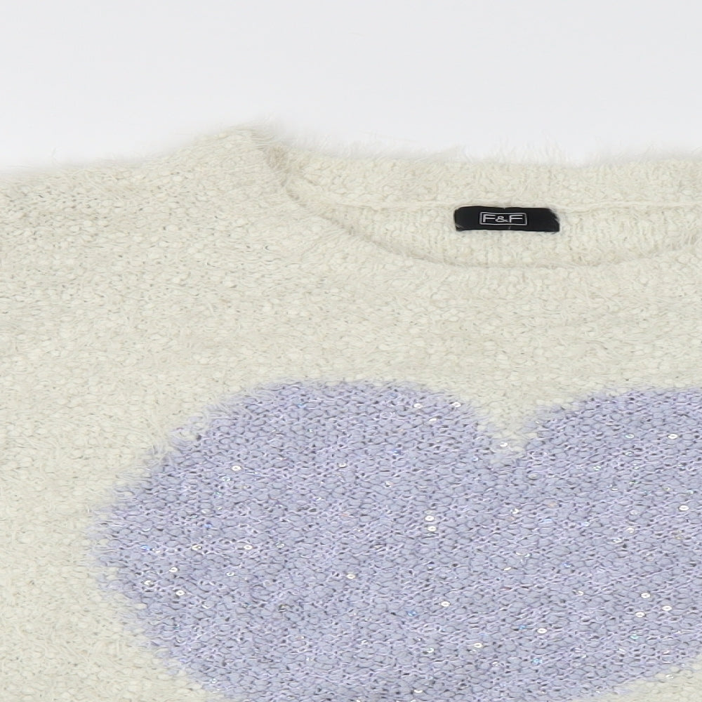 F&F Womens White   Pullover Jumper Size 12  - Love Heart