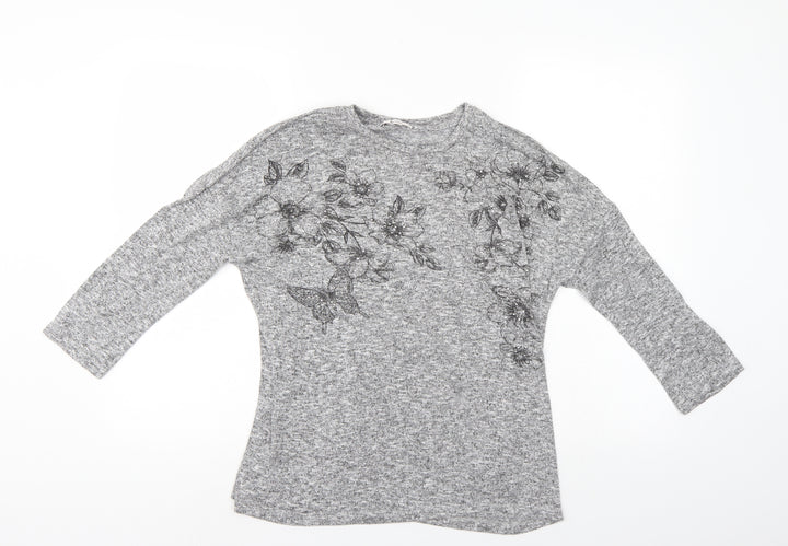 TU Womens Grey Floral Pullover Jumper Size 12