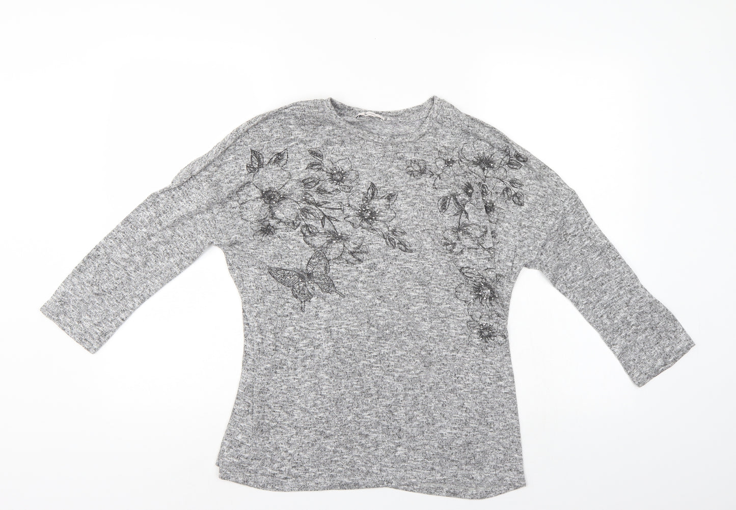 TU Womens Grey Floral  Pullover Jumper Size 12