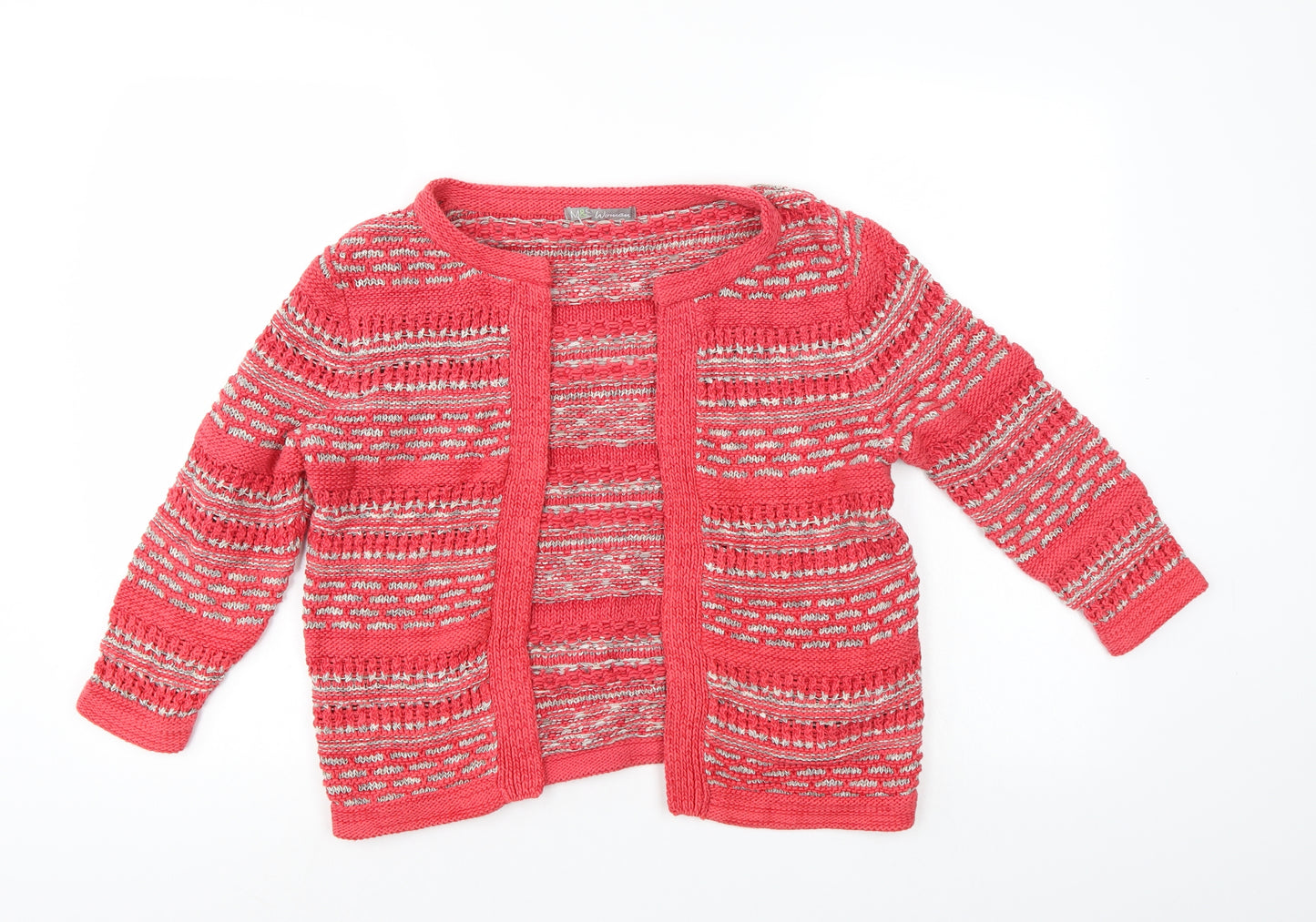 M&S Womens Red Striped  Cardigan Jumper Size 10