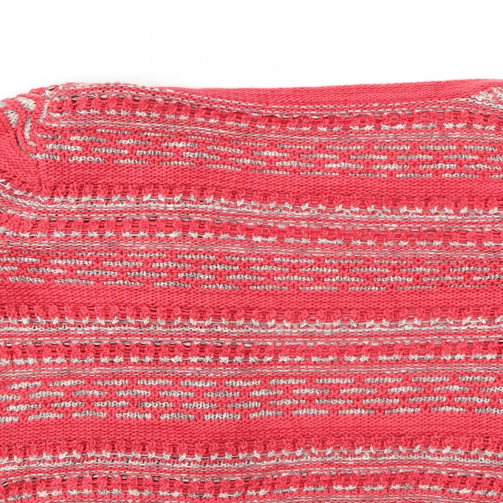 M&S Womens Red Striped  Cardigan Jumper Size 10