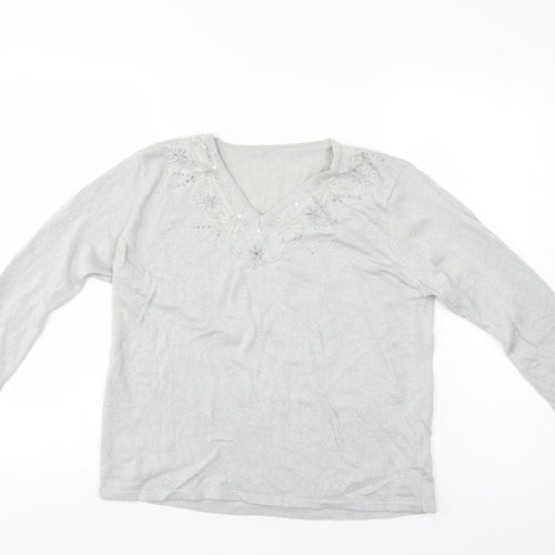 BM Womens Silver Floral  Pullover Jumper Size S