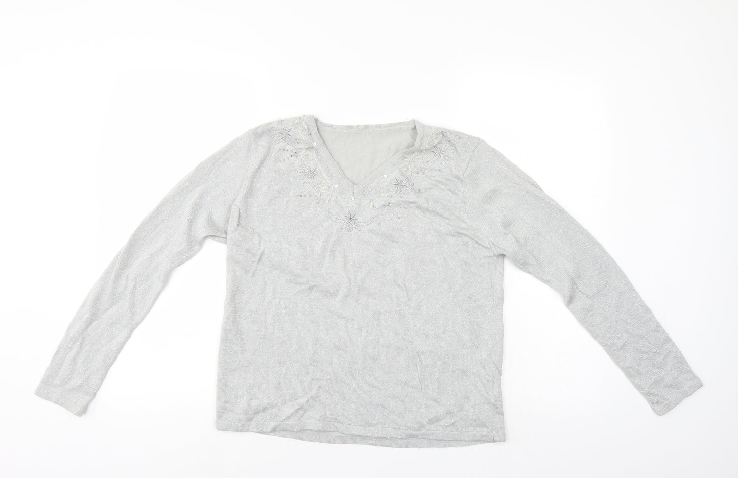 BM Womens Silver Floral  Pullover Jumper Size S