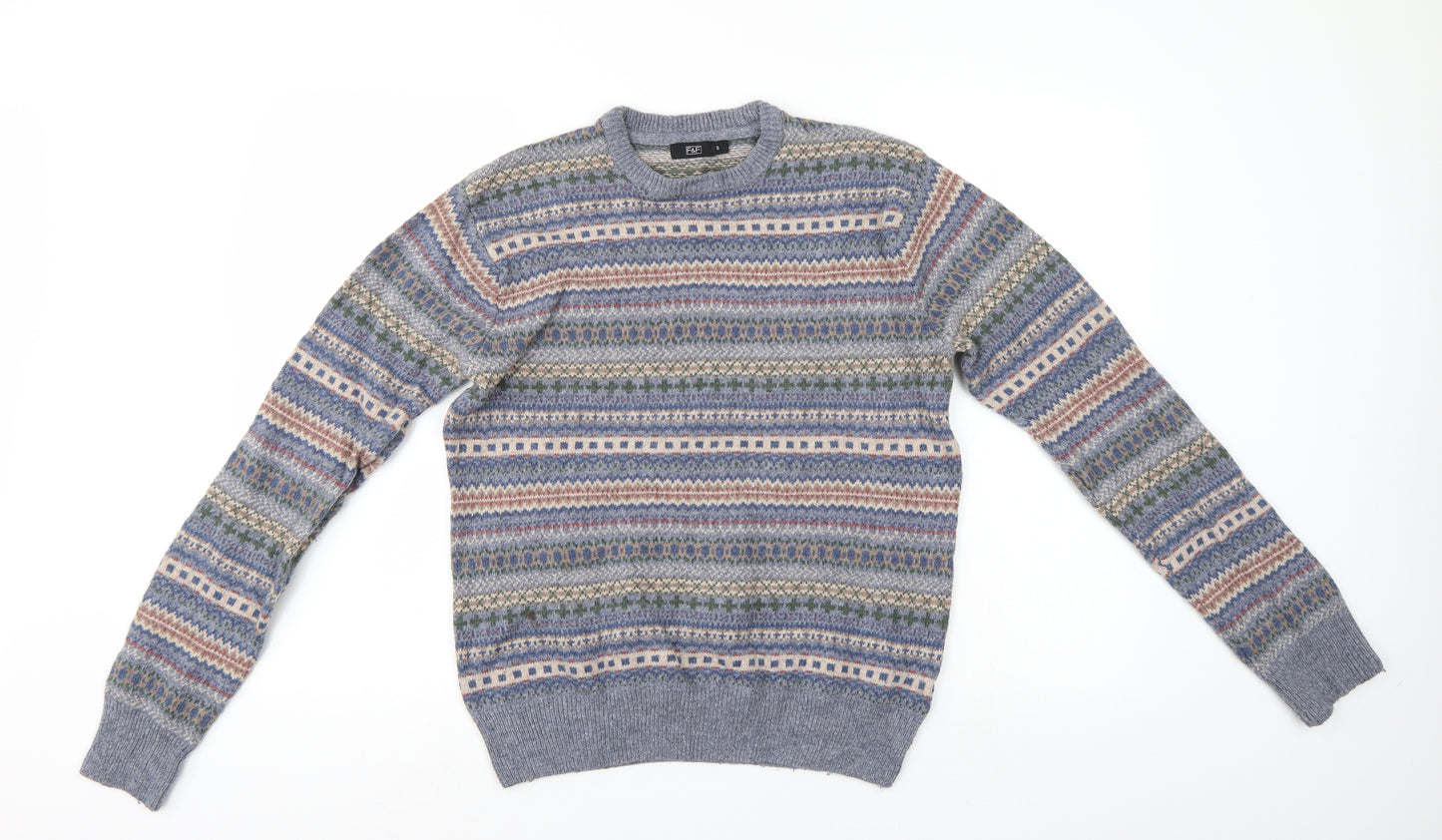 F&F Mens Multicoloured Geometric  Pullover Jumper Size S