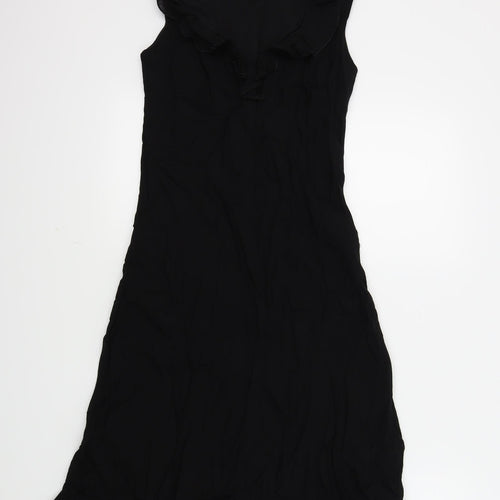 Wallis Womens Black   Fit & Flare  Size 8  - frill neck line
