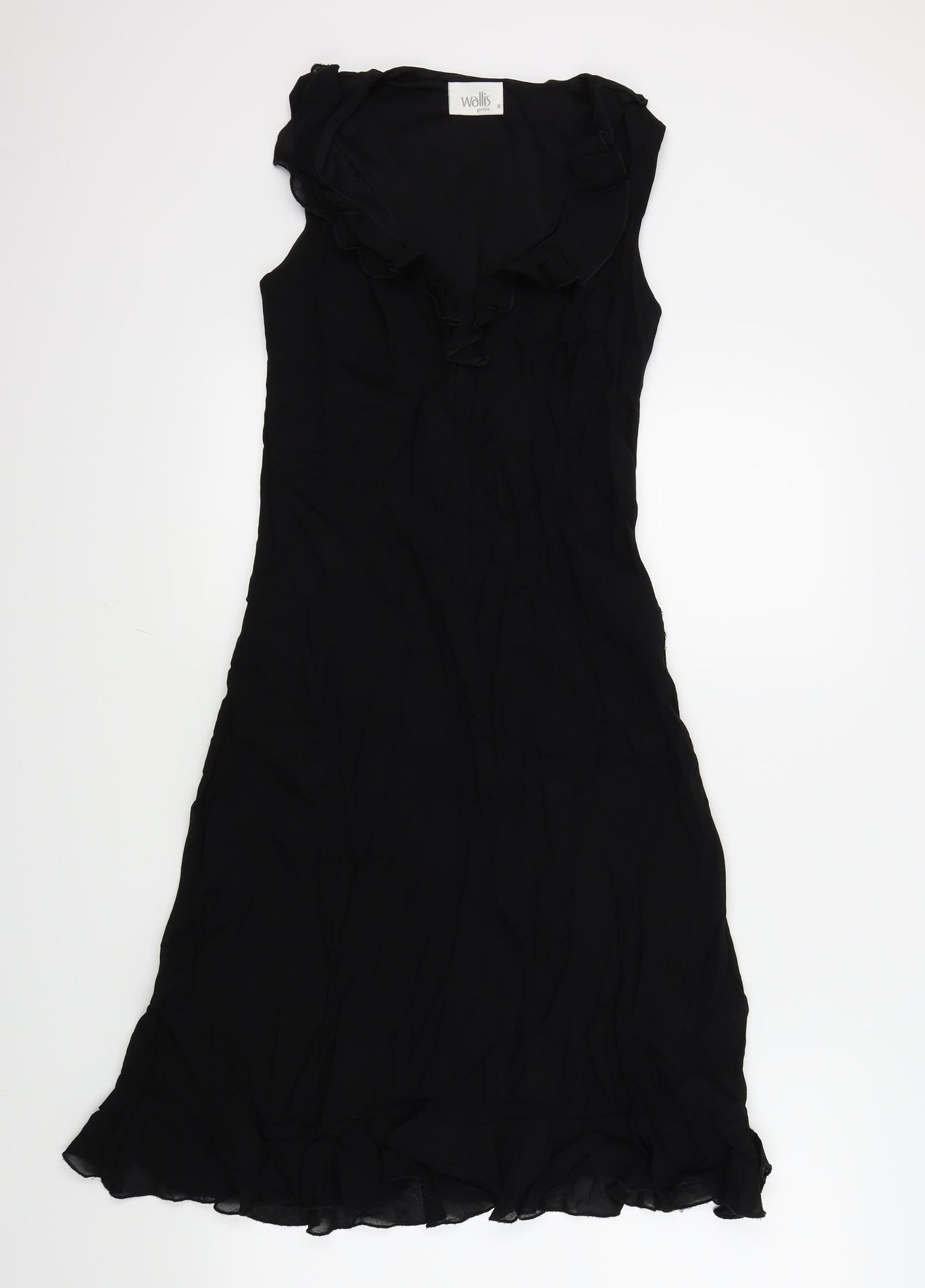 Wallis Womens Black   Fit & Flare  Size 8  - frill neck line